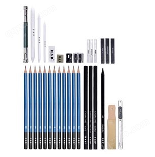 H&B35件绘画铅笔套装 素描工具包 美术绘画专用 铅笔用品炭笔亚马逊